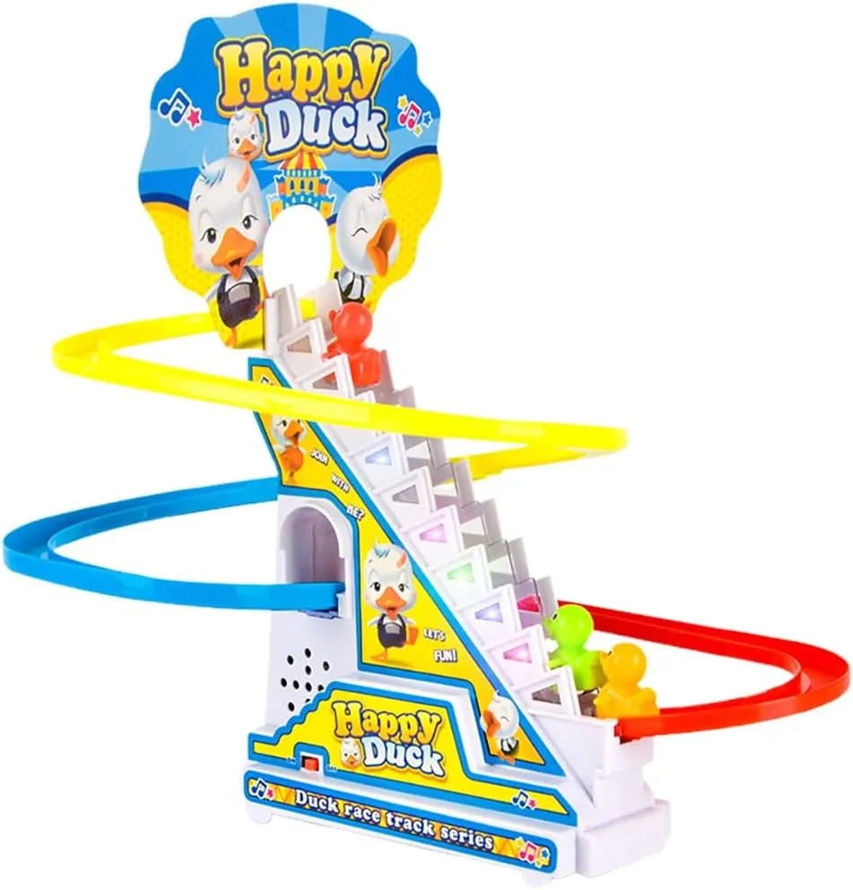 Duckling Electric Stair Climbing Toy - Duck Slide Escalator Sliding Track Toy with Music & Lights