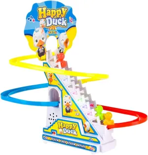 Duckling Electric Stair Climbing Toy - Duck Slide Escalator Sliding Track Toy with Music & Lights