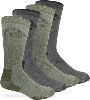 Ducks Unlimited Full Cushion Wool Blend Socks, 4 Pair, Black/Olive, Large, W 9-12 / M 9-13
