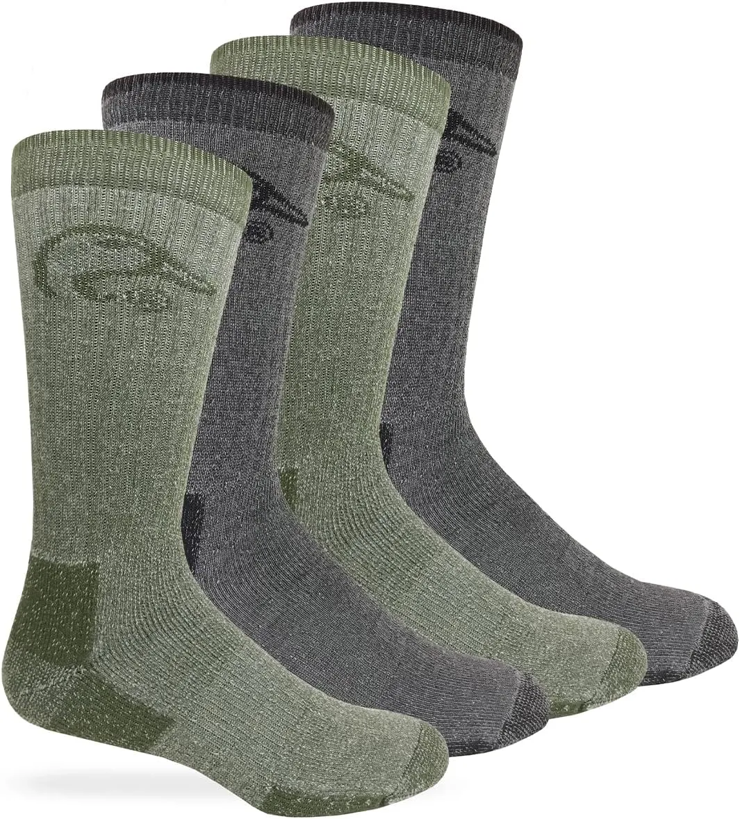 Ducks Unlimited Full Cushion Wool Blend Socks, 4 Pair, Black/Olive, Large, W 9-12 / M 9-13
