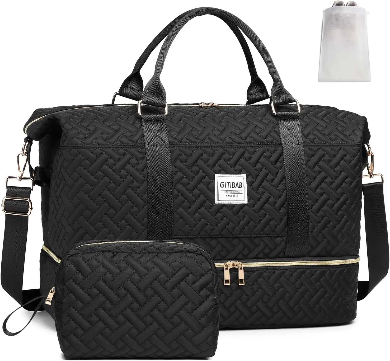 Duffle Bags for women,50L Quilted Travel Weekender Bag with Shoe Compartment, Large Carry On Overnight Tote Gym Bag