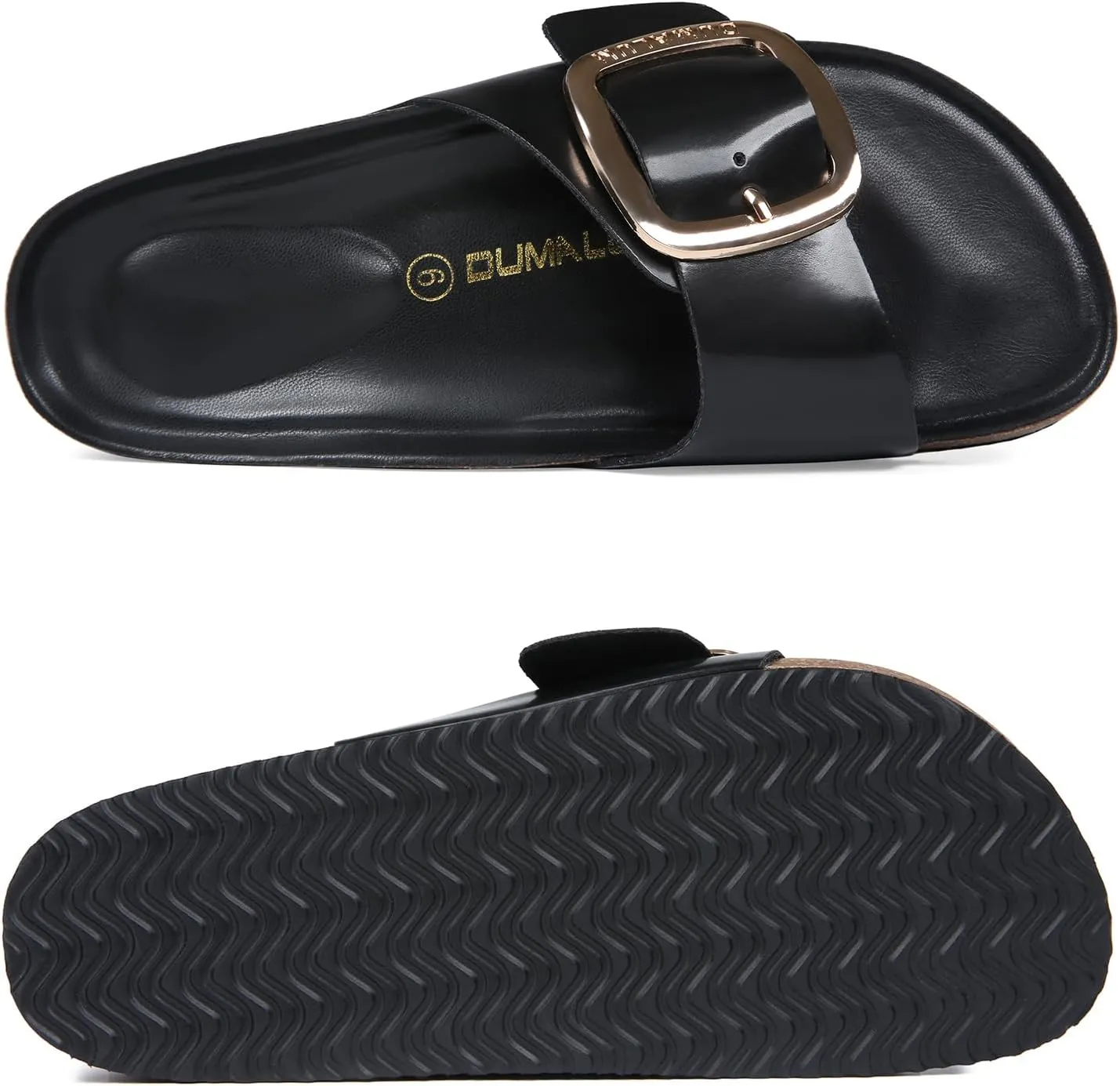 Dumalum Womens Slides Sandals Cork Footbed Flat Sandals Comfort Open Toe Buckle Flip Flops Slip On Home Slippers for Dressy Summer Beach Essentials