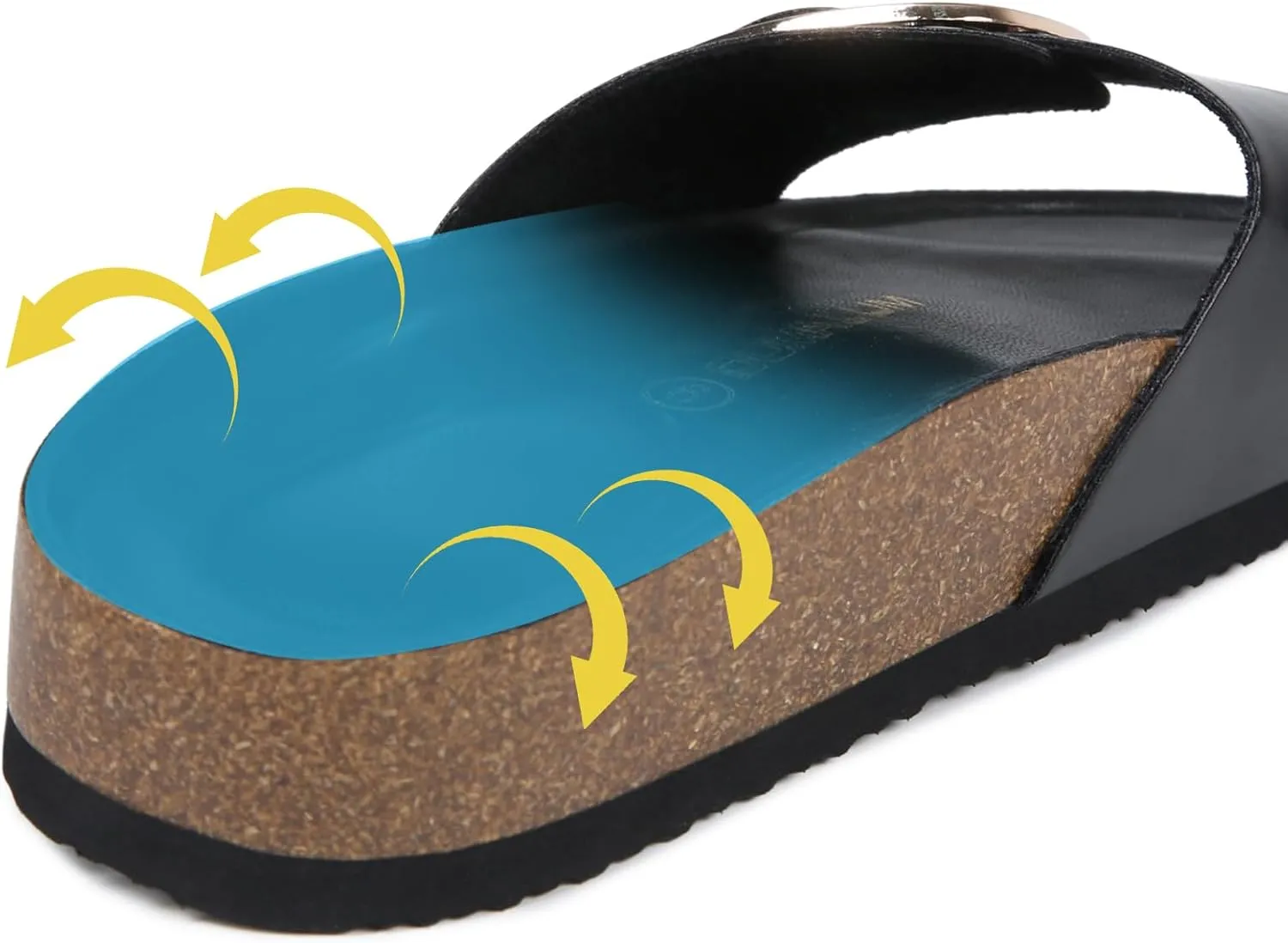 Dumalum Womens Slides Sandals Cork Footbed Flat Sandals Comfort Open Toe Buckle Flip Flops Slip On Home Slippers for Dressy Summer Beach Essentials