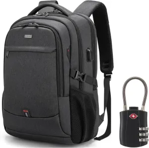 DUSLANG 17 Inch Laptop Backpack for Travel Water Resistant College Backpack for Men/Women Laptop Bag with USB Charging Port and TSA lock,Black