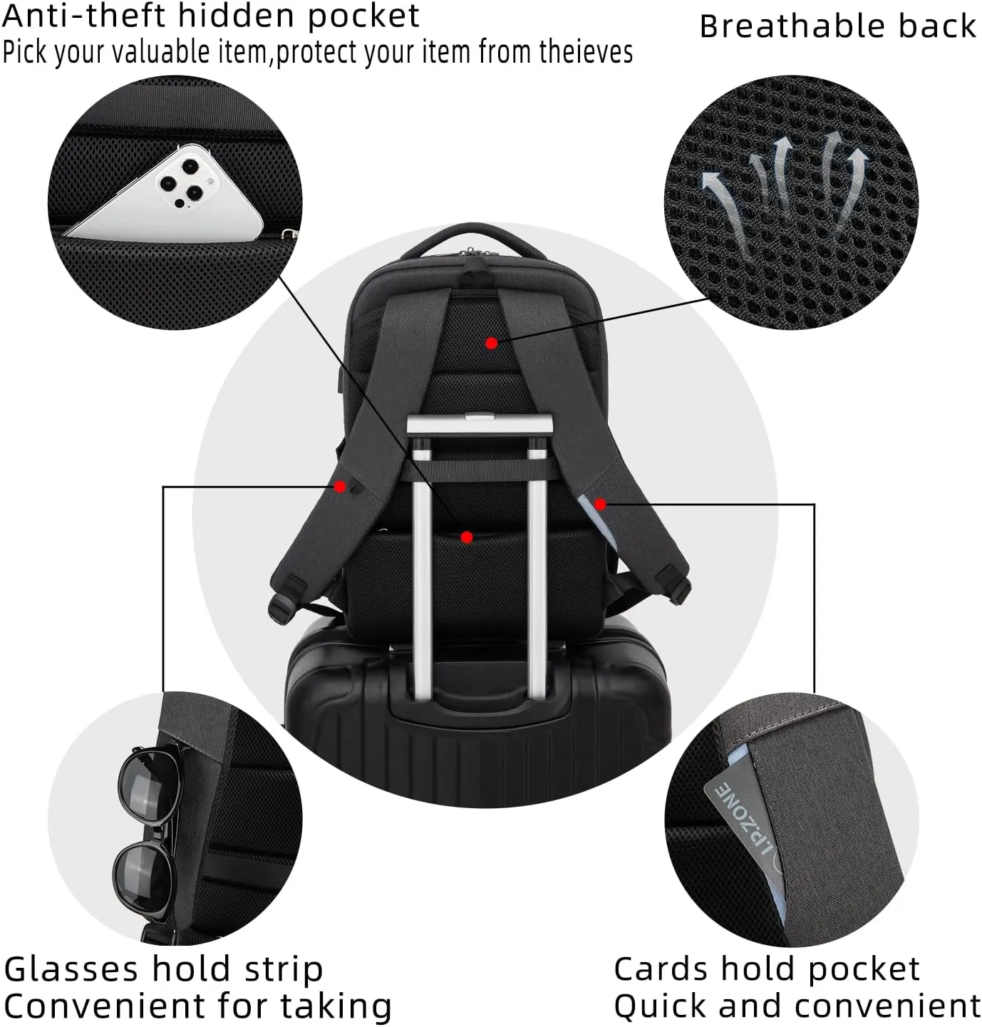 DUSLANG 17 Inch Laptop Backpack for Travel Water Resistant College Backpack for Men/Women Laptop Bag with USB Charging Port and TSA lock,Black