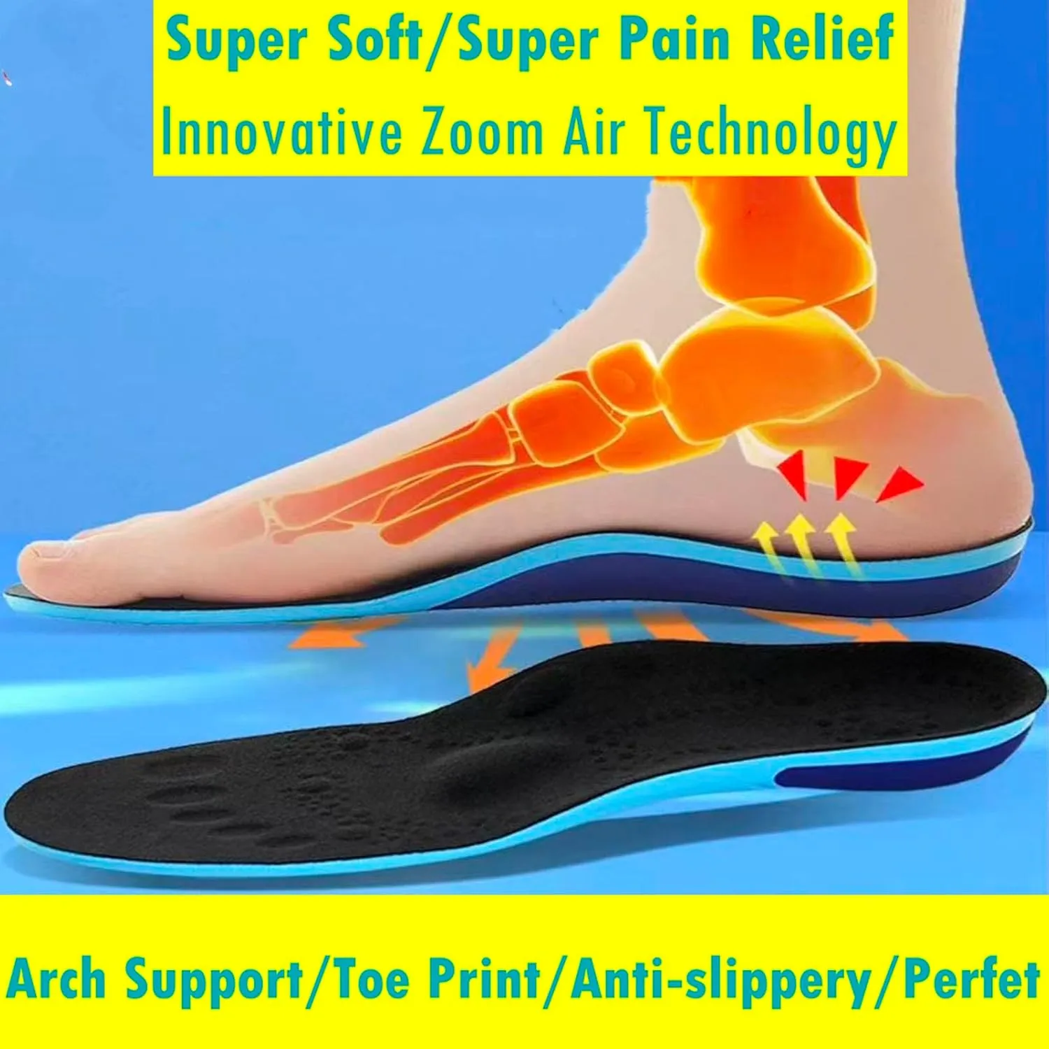DynaZoom™ Arch Support Insoles Plantar Fasciitis Insoles Orthotic Gel Insoles Women Men Heel Pain Metatarsalgia Shoe Insert Shock Protect Overpronation Flat feet Insole Orthopedic Inner Sole