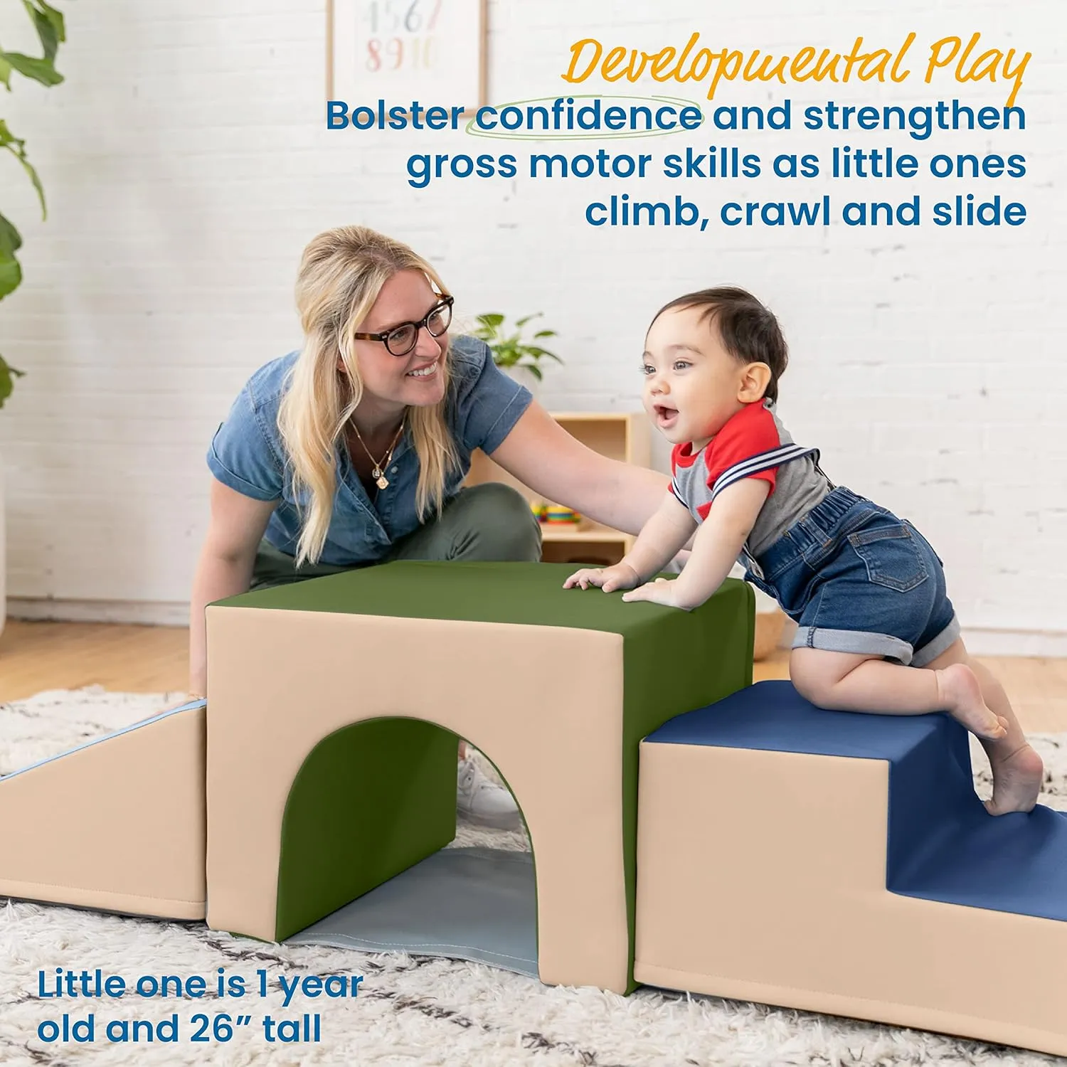 ECR4Kids SoftZone Single Tunnel Climber, Toddler Playset, Earthtone, 3-Piece