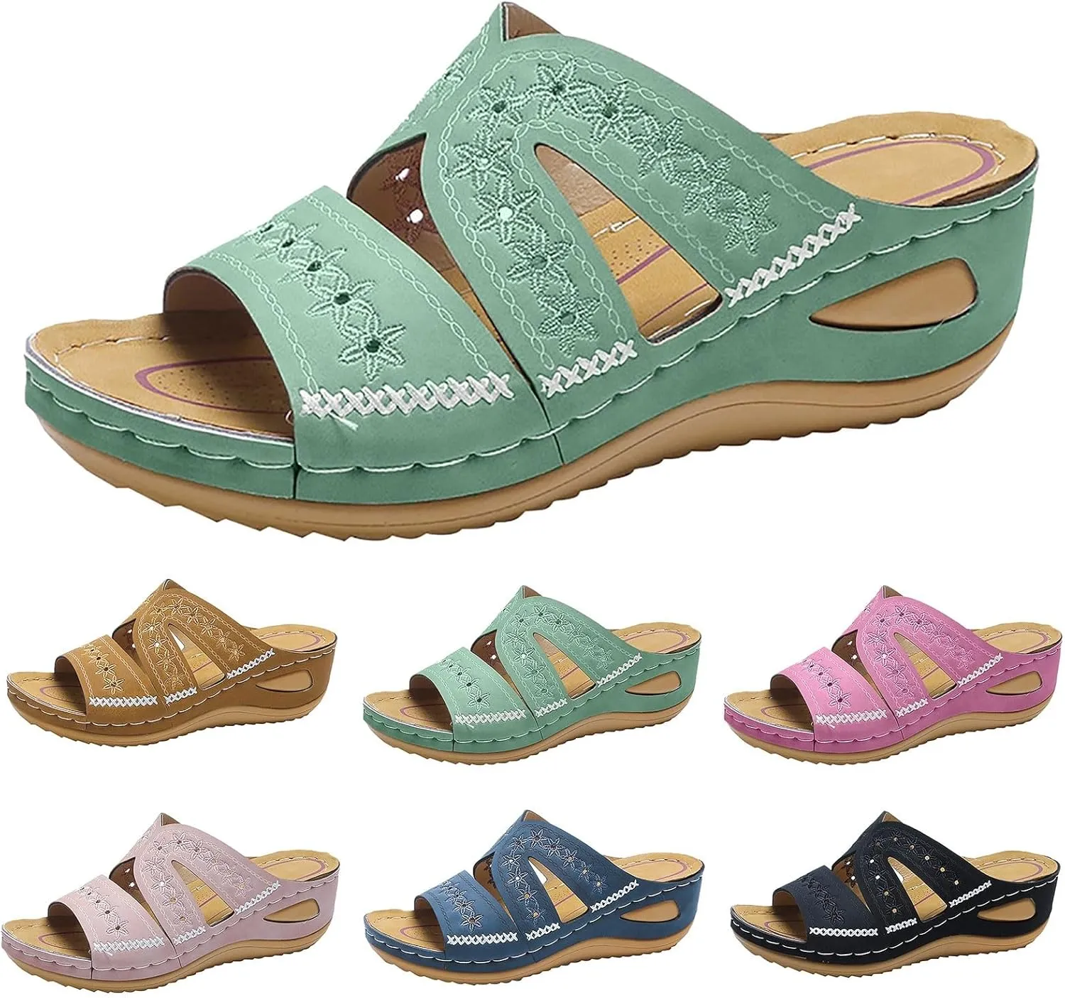 Eduavar Sandals for Women Summer Wedge Orthopedic Shoes with Arch Support Lightweight Wedge Platform Comfortable Slippers