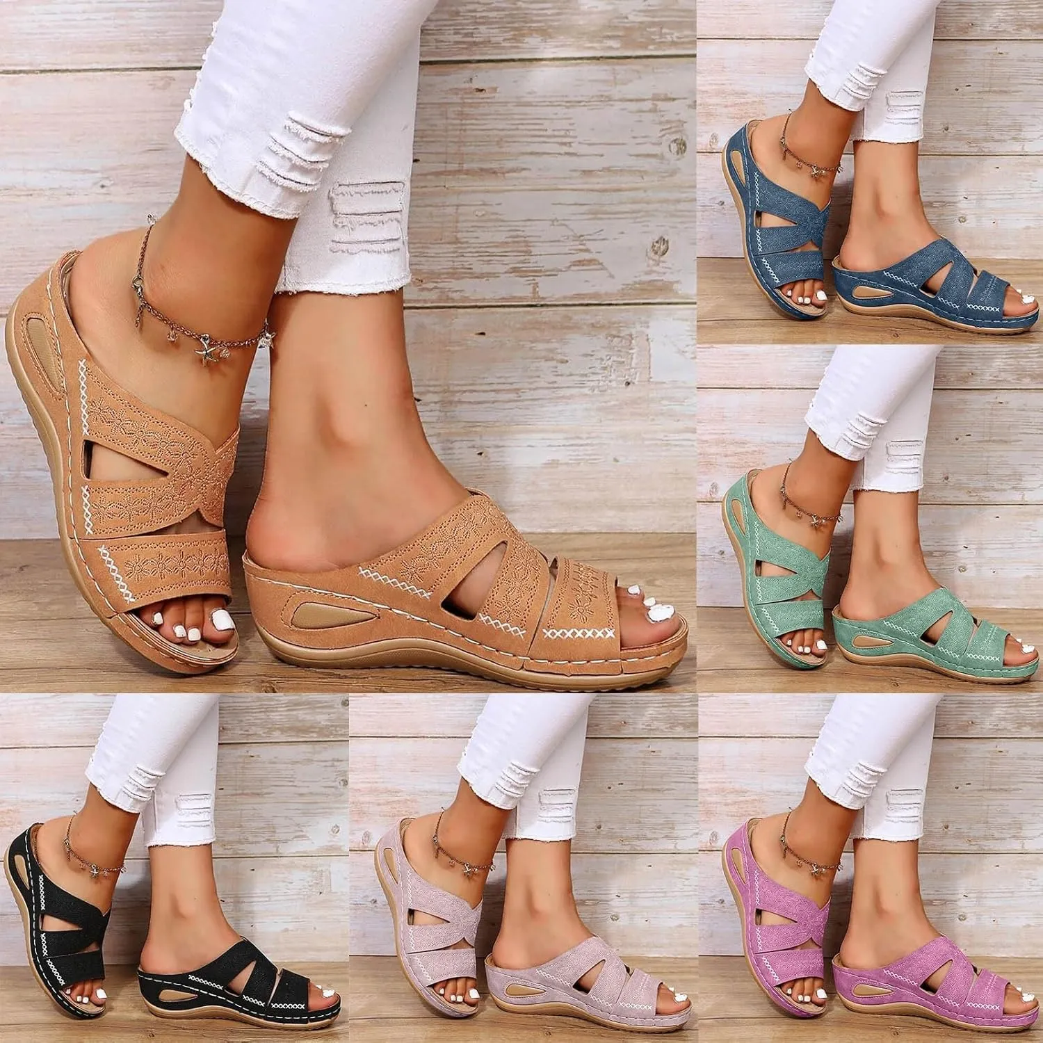 Eduavar Sandals for Women Summer Wedge Orthopedic Shoes with Arch Support Lightweight Wedge Platform Comfortable Slippers