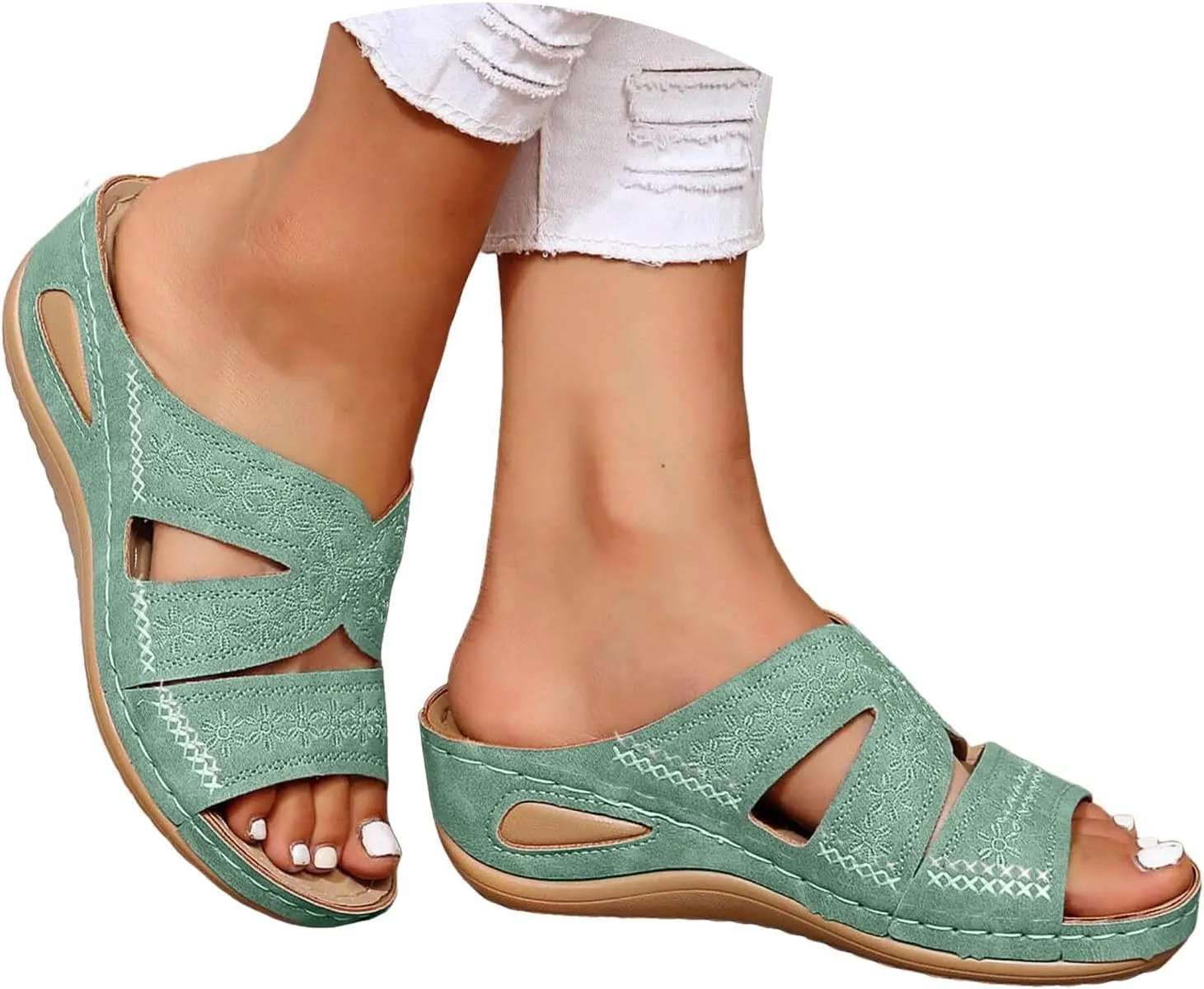 Eduavar Sandals for Women Summer Wedge Orthopedic Shoes with Arch Support Lightweight Wedge Platform Comfortable Slippers