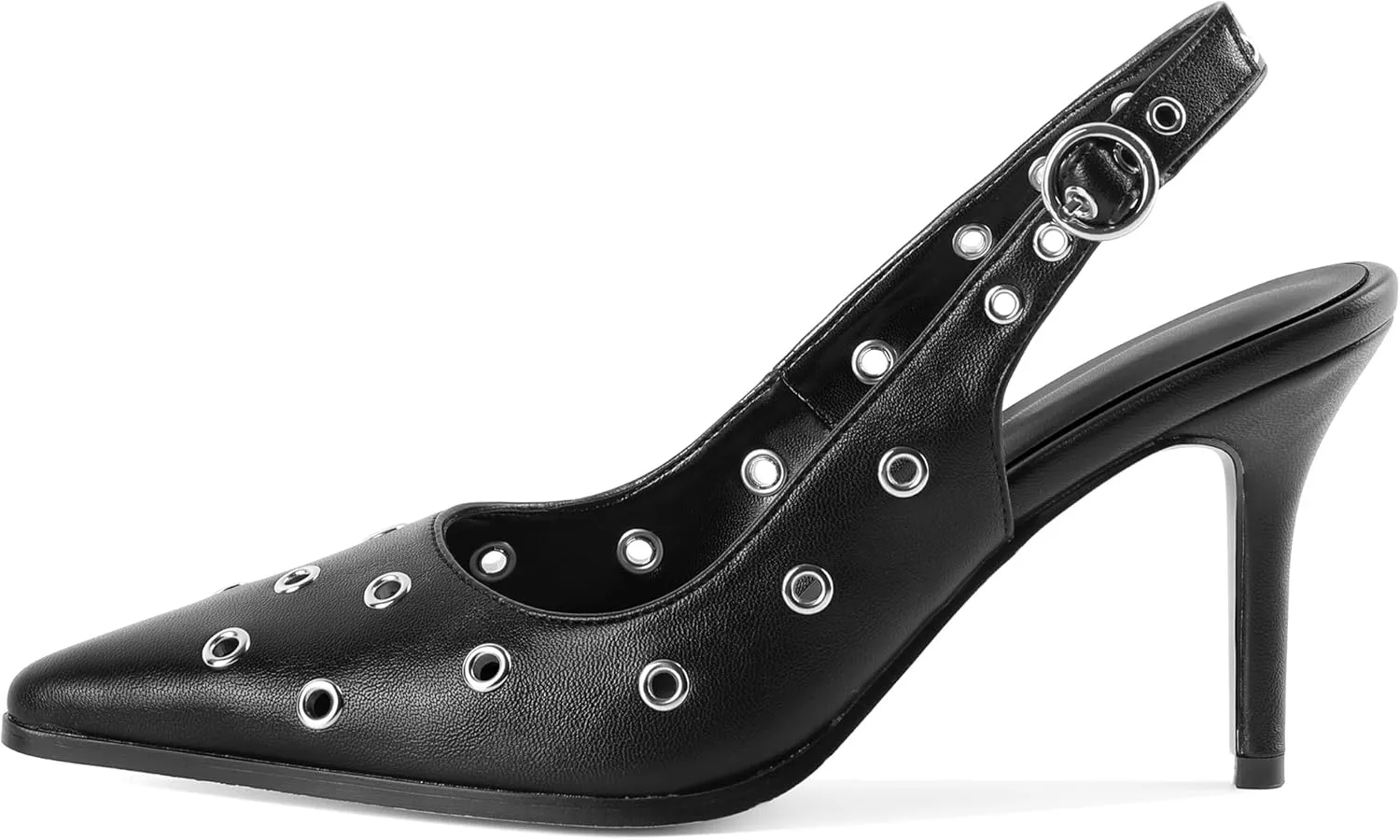 Eldof Women Slingback Heels Studded Eyelet Pointed Toe Slip On Stilettos High Heel Pumps Shoes Dressy 3.5 Inches