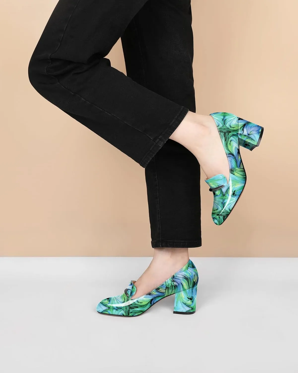 Eldof Women's Pumps Block Heel Round Toe Slip On Chunky Loafer Heel Dress Shoes Pumps for Women 2.5 Inches