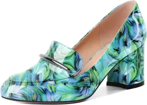 Eldof Women's Pumps Block Heel Round Toe Slip On Chunky Loafer Heel Dress Shoes Pumps for Women 2.5 Inches