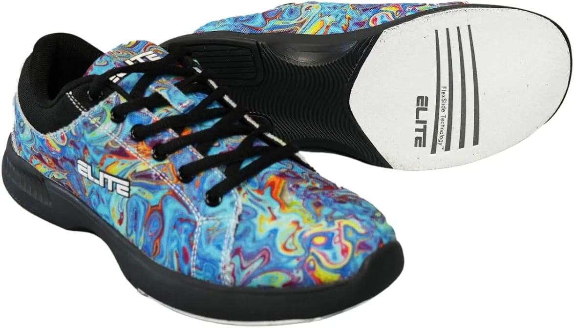 ELITE Women's Blue Swirl Bowling Shoes - Adjustable Fit, Slide Soles, Komfort-Lite Comfort, and Lightweight