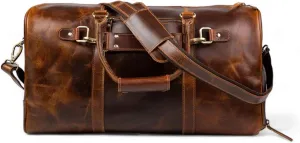 ELIZO Personalized Leather Duffle Bag For Men Women REAL FULL GRAIN Custom Travel Overnight Weekender Carry On Luggage Sports Gym Bags (Antique 20 Inch) Legacy