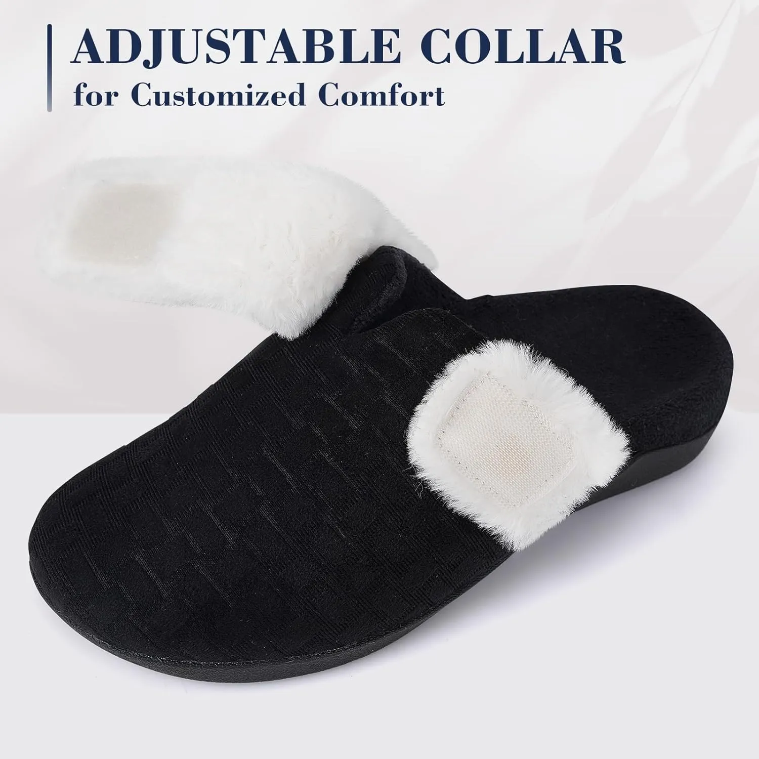 ERGOfoot Womens Orthopedic Fuzzy Slippers with Arch Support - Ideal for Plantar Fasciitis, Slip-On Bedroom House Shoes with Indoor/Outdoor Anti-Skid Rubber Sole