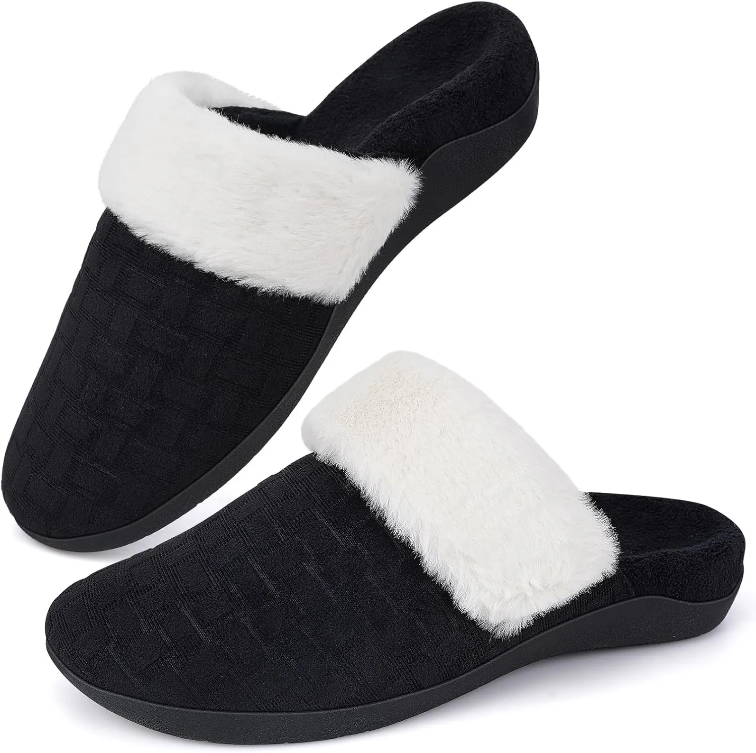 ERGOfoot Womens Orthopedic Fuzzy Slippers with Arch Support - Ideal for Plantar Fasciitis, Slip-On Bedroom House Shoes with Indoor/Outdoor Anti-Skid Rubber Sole
