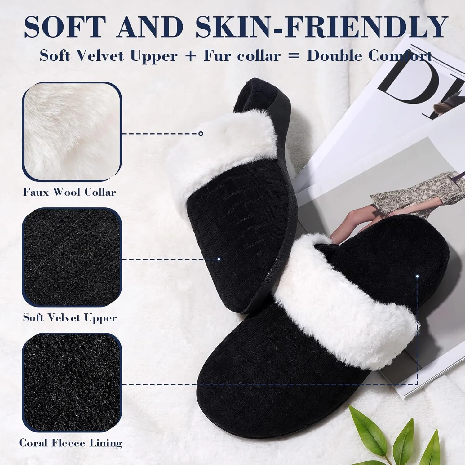 ERGOfoot Womens Orthopedic Fuzzy Slippers with Arch Support - Ideal for Plantar Fasciitis, Slip-On Bedroom House Shoes with Indoor/Outdoor Anti-Skid Rubber Sole