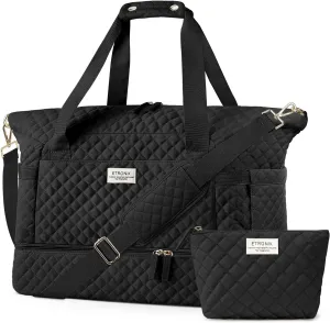 ETRONIK Travel Bag, Weekender Bags for Women, Personal Item Travel Bag with Wet Pocket, Duffel Bag for Travel with Shoes Compartment, 37L Hospital Bag for Labor and Delivery (Black)