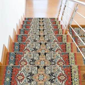 Famibay Non Slip Stair Treads Indoor Carpet for Wooden Steps - 15 Pack Vintage Stair Covers with Grip for Elder, Kids, Pets Safety (Rust)