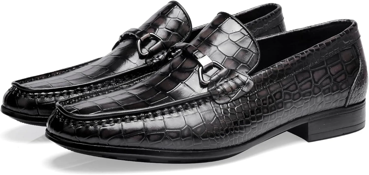 Fashion Men's Leather Penny Loafer, Premium Crocodile Printed Slip on Dress Shoes Causal Party Wedding Loafer Shoes