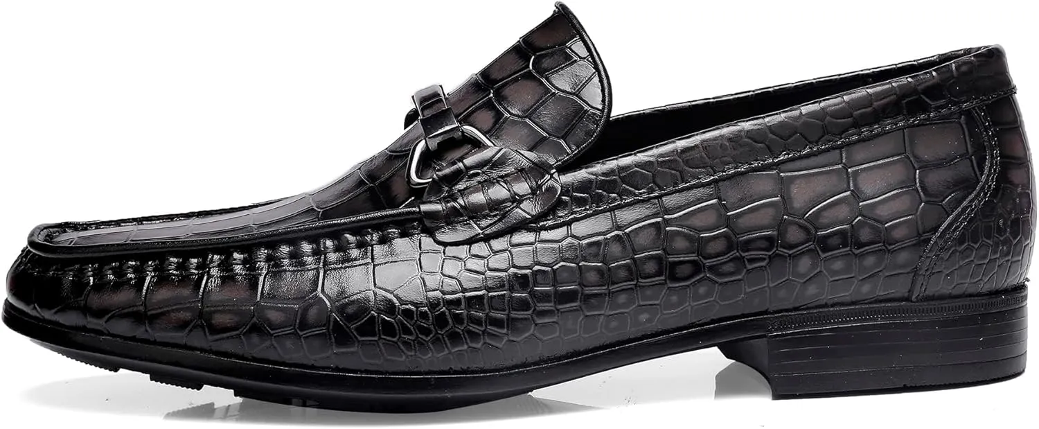 Fashion Men's Leather Penny Loafer, Premium Crocodile Printed Slip on Dress Shoes Causal Party Wedding Loafer Shoes