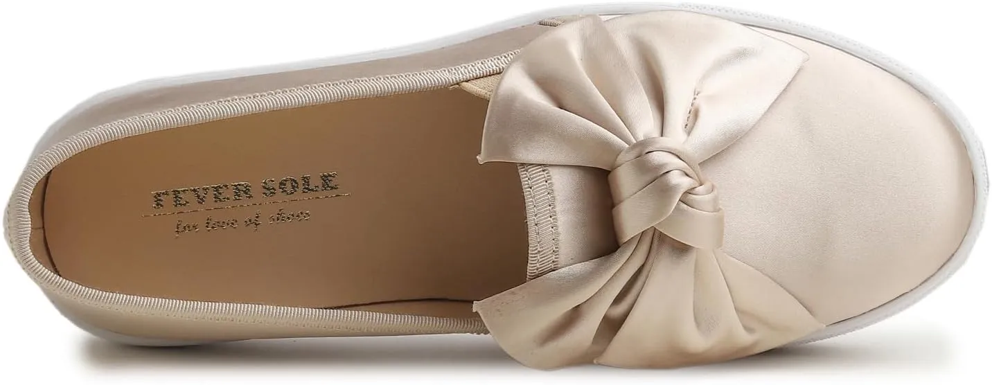 FEVERSOLE Women's Casual Slip On Sneaker Fashion Bow Tie Loafer Flats
