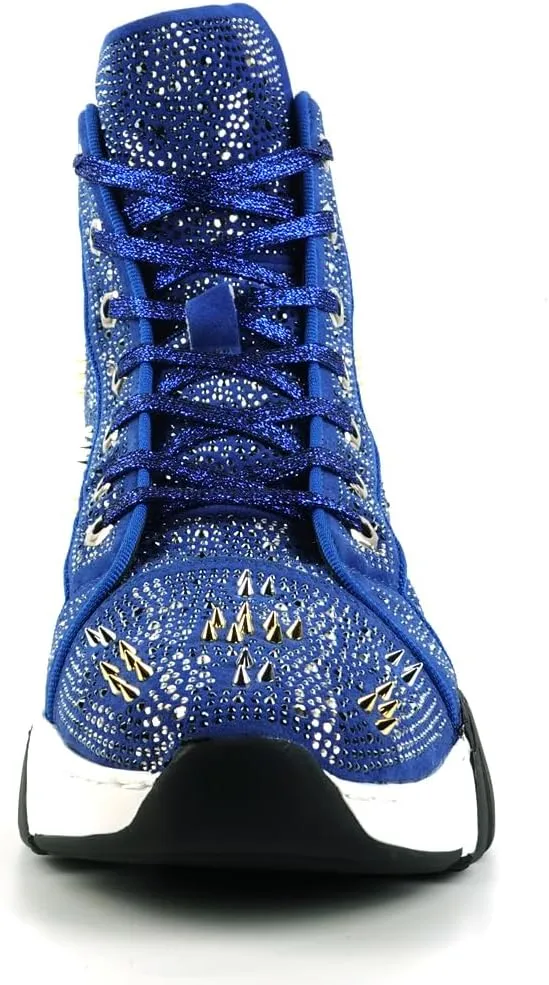 FI-2412 Rhinestone Spikes High Top Sneakers