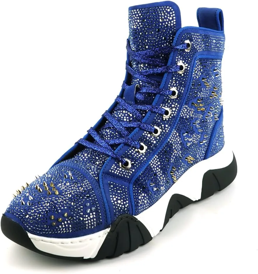 FI-2412 Rhinestone Spikes High Top Sneakers