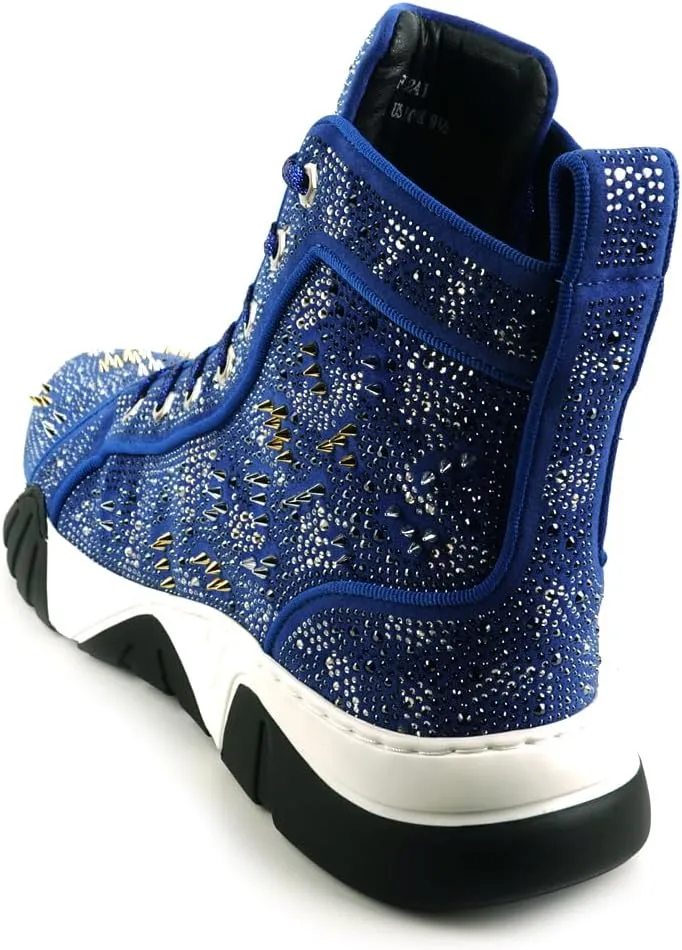 FI-2412 Rhinestone Spikes High Top Sneakers