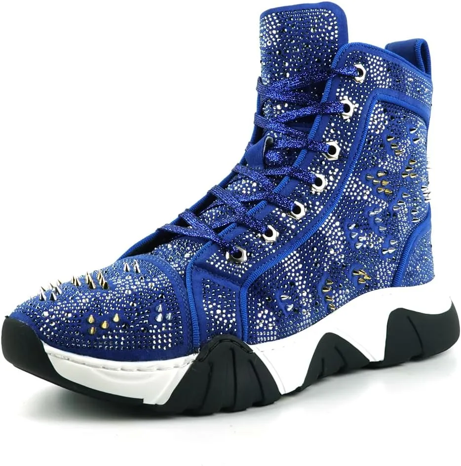 FI-2412 Rhinestone Spikes High Top Sneakers