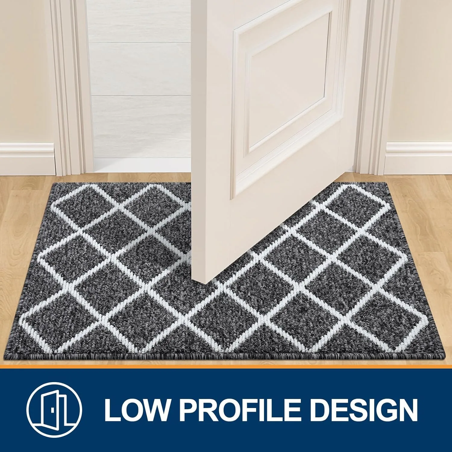 Finchitty Indoor Door Mat, Dirt Resistant and Absorbent, Low-Profile, Non-Slip, Washable Inside Floor Mats for Front Door, Back, and Entrance, 36" x 24", Black