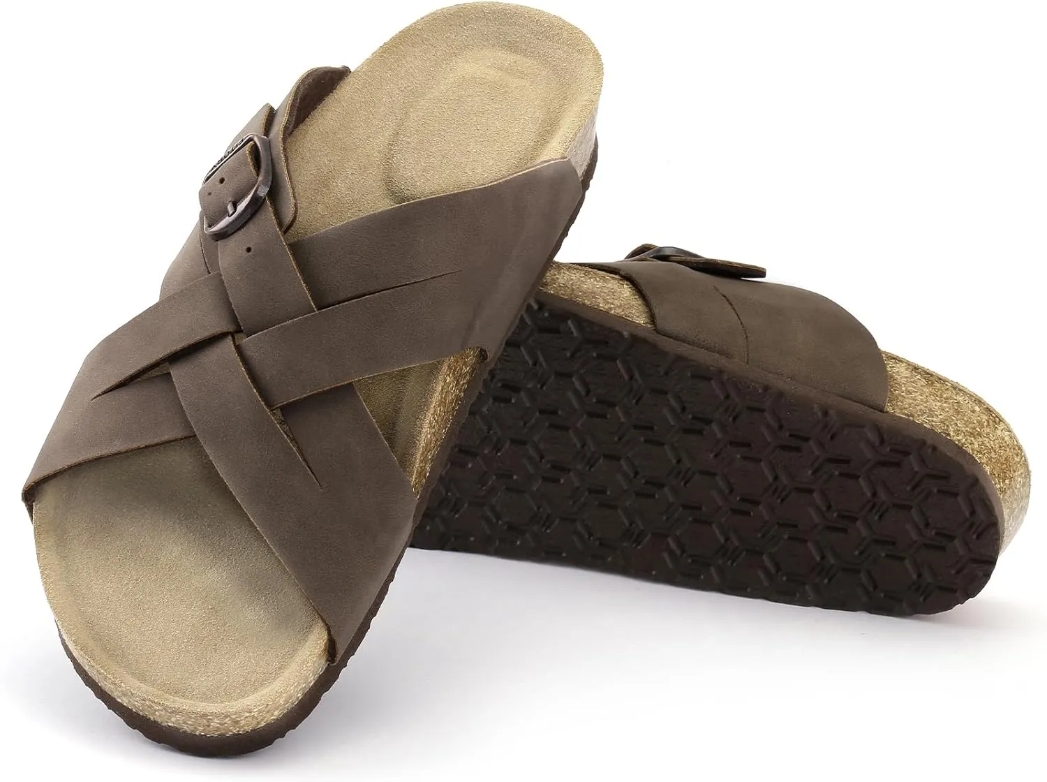 FITORY Women's Cork Footbed Slide,Open Toe Flat Sandals with Arch Support for Summer Size 6-11