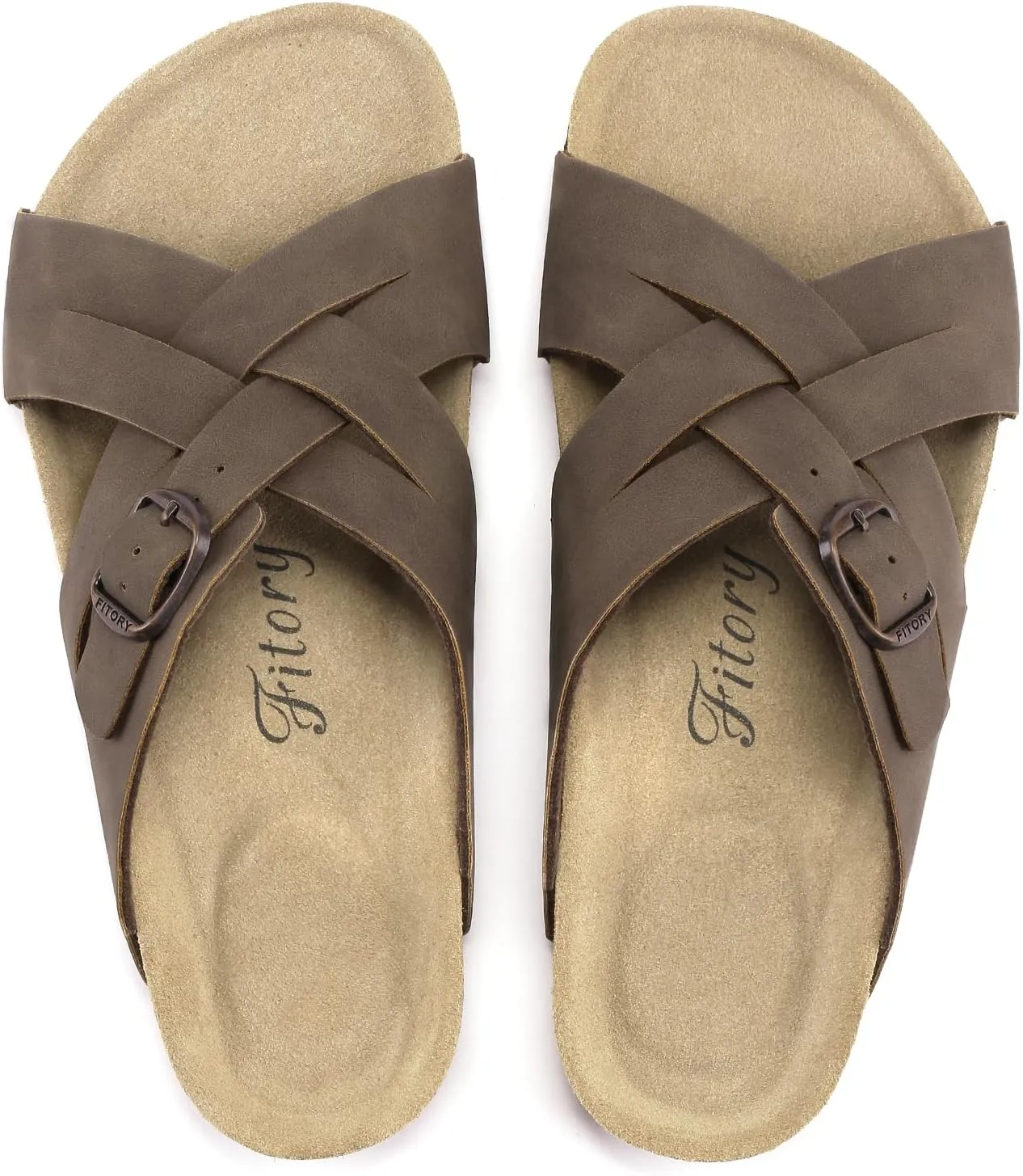 FITORY Women's Cork Footbed Slide,Open Toe Flat Sandals with Arch Support for Summer Size 6-11