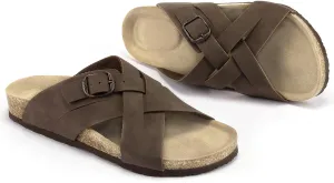 FITORY Women's Cork Footbed Slide,Open Toe Flat Sandals with Arch Support for Summer Size 6-11