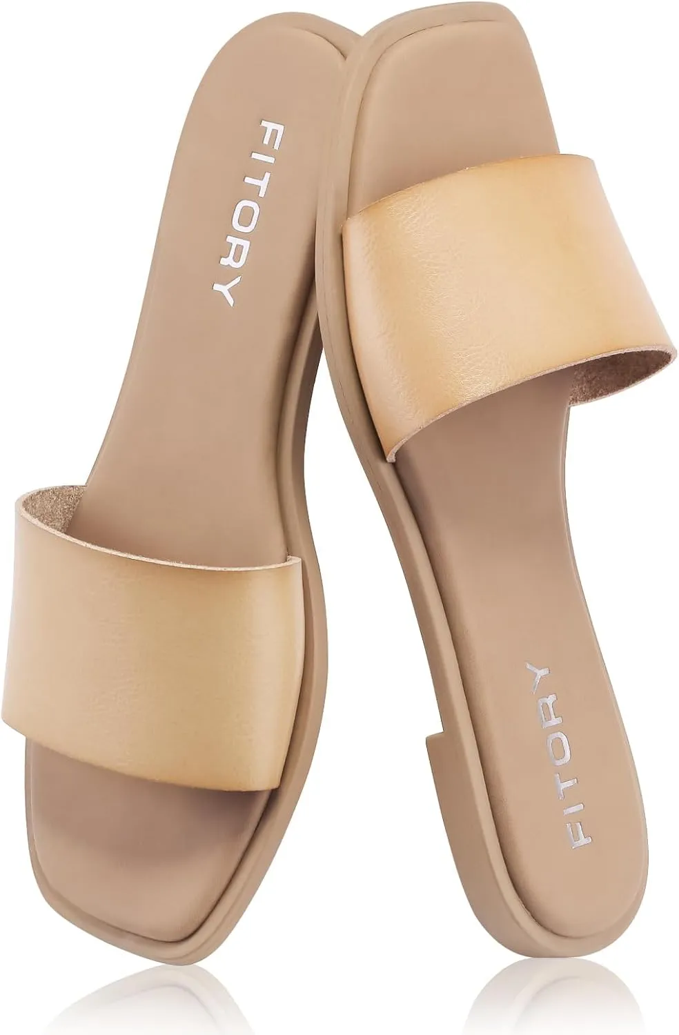 FITORY Women's Slide Sandals Fashion Square Open Toe with Cushioned Footbed Slippers for Beach Size