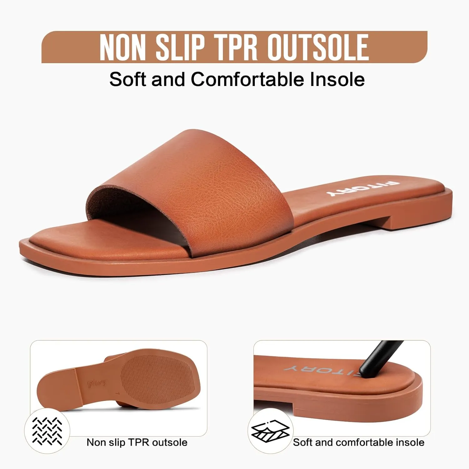 FITORY Women's Slide Sandals Fashion Square Open Toe with Cushioned Footbed Slippers for Beach Size