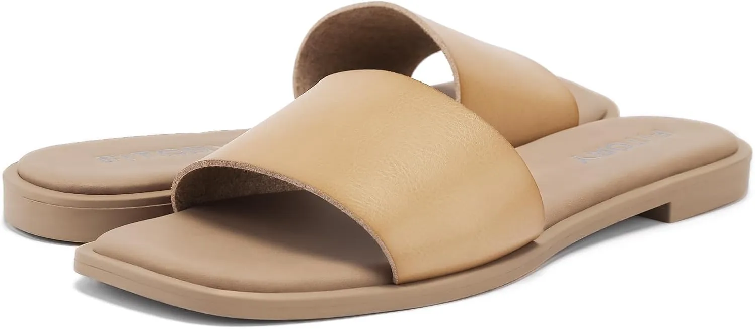 FITORY Women's Slide Sandals Fashion Square Open Toe with Cushioned Footbed Slippers for Beach Size