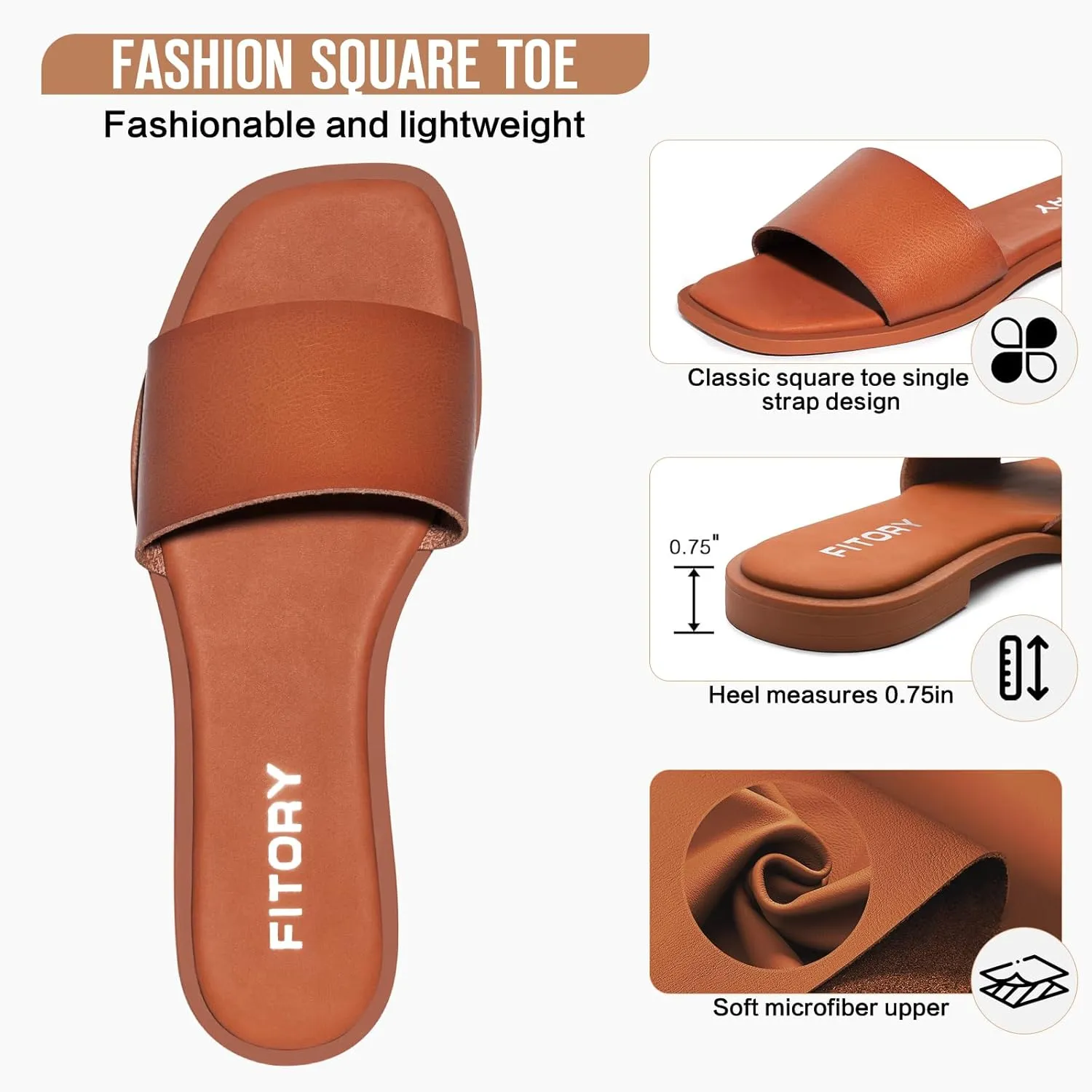 FITORY Women's Slide Sandals Fashion Square Open Toe with Cushioned Footbed Slippers for Beach Size