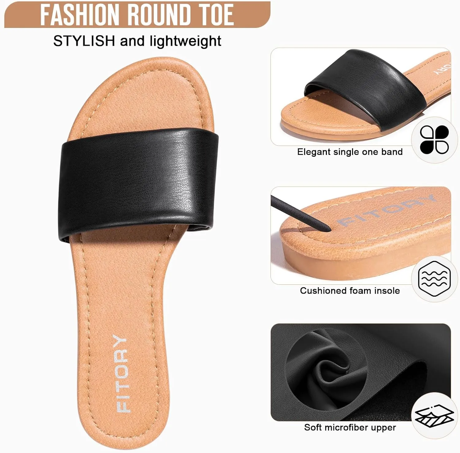 FITORY Women's Slide Sandals Fashion Square Open Toe with Cushioned Footbed Slippers for Beach Size