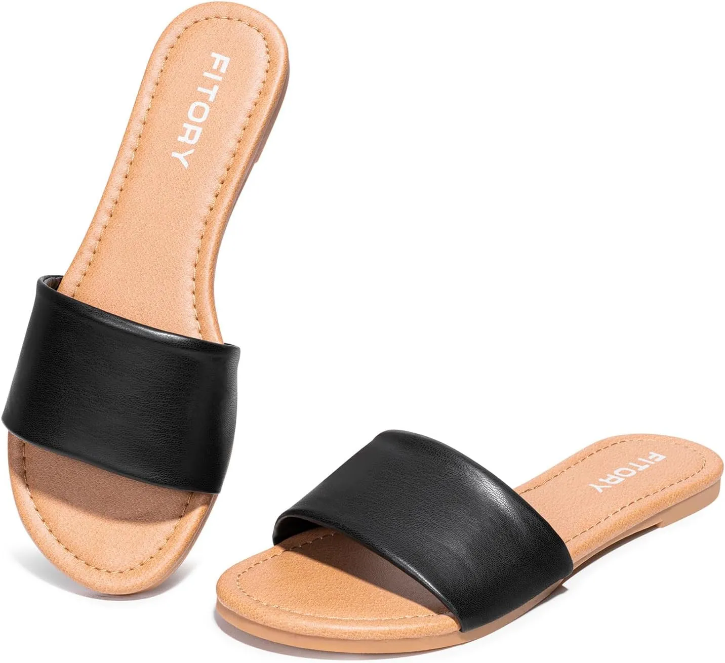 FITORY Women's Slide Sandals Fashion Square Open Toe with Cushioned Footbed Slippers for Beach Size