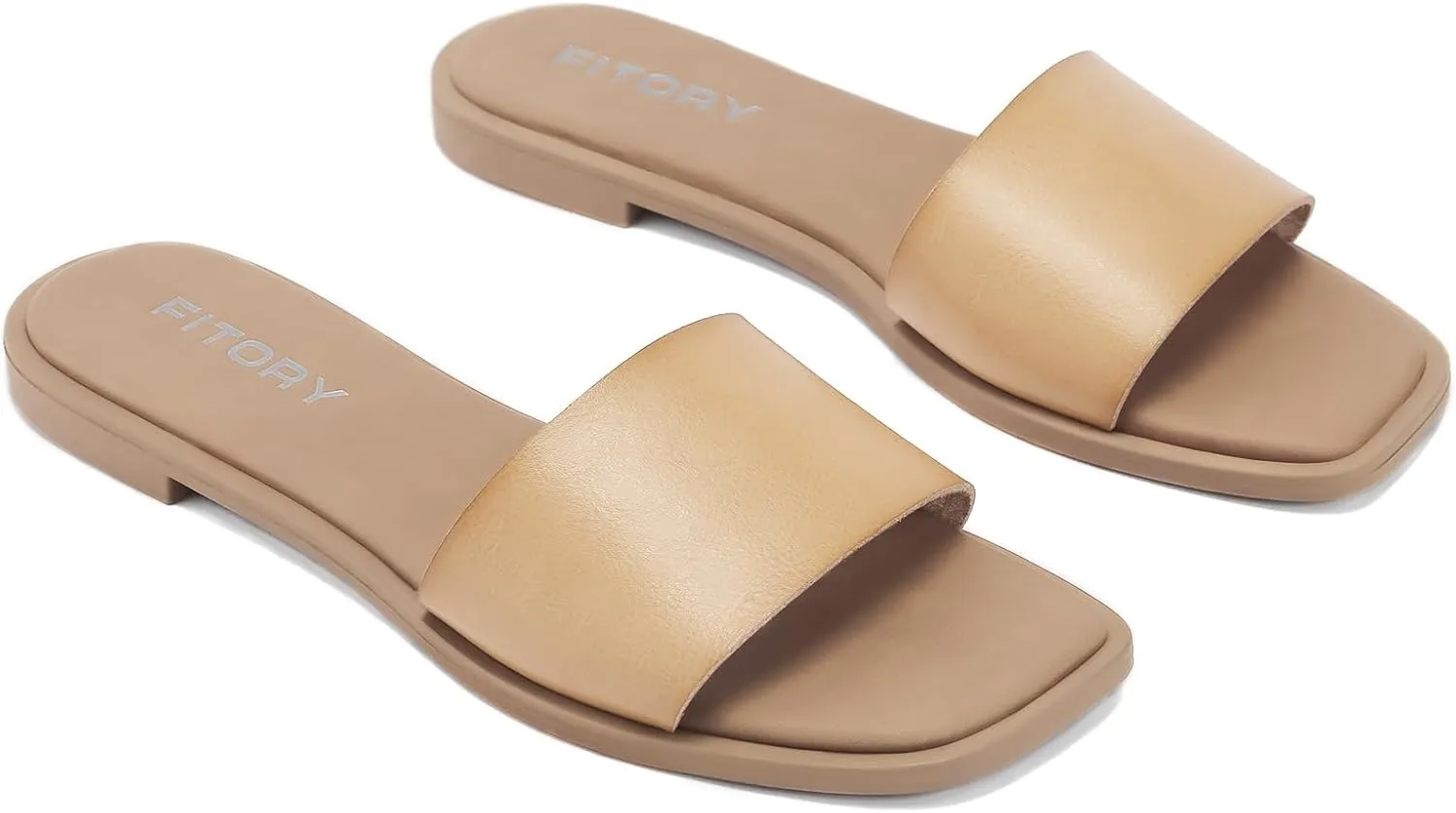 FITORY Women's Slide Sandals Fashion Square Open Toe with Cushioned Footbed Slippers for Beach Size