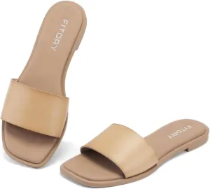 FITORY Women's Slide Sandals Fashion Square Open Toe with Cushioned Footbed Slippers for Beach Size