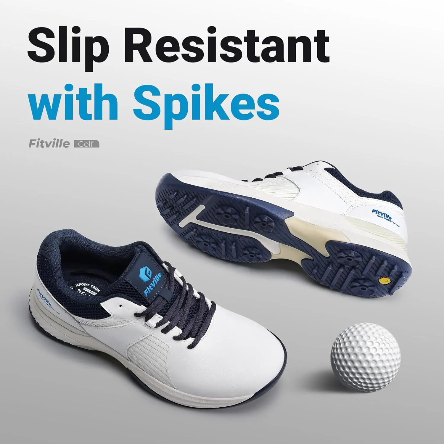 FitVille Extra Wide Men's Golf Shoes Waterproof, Professional Outdoor Spiked Golf Shoes for Men with Arch Support