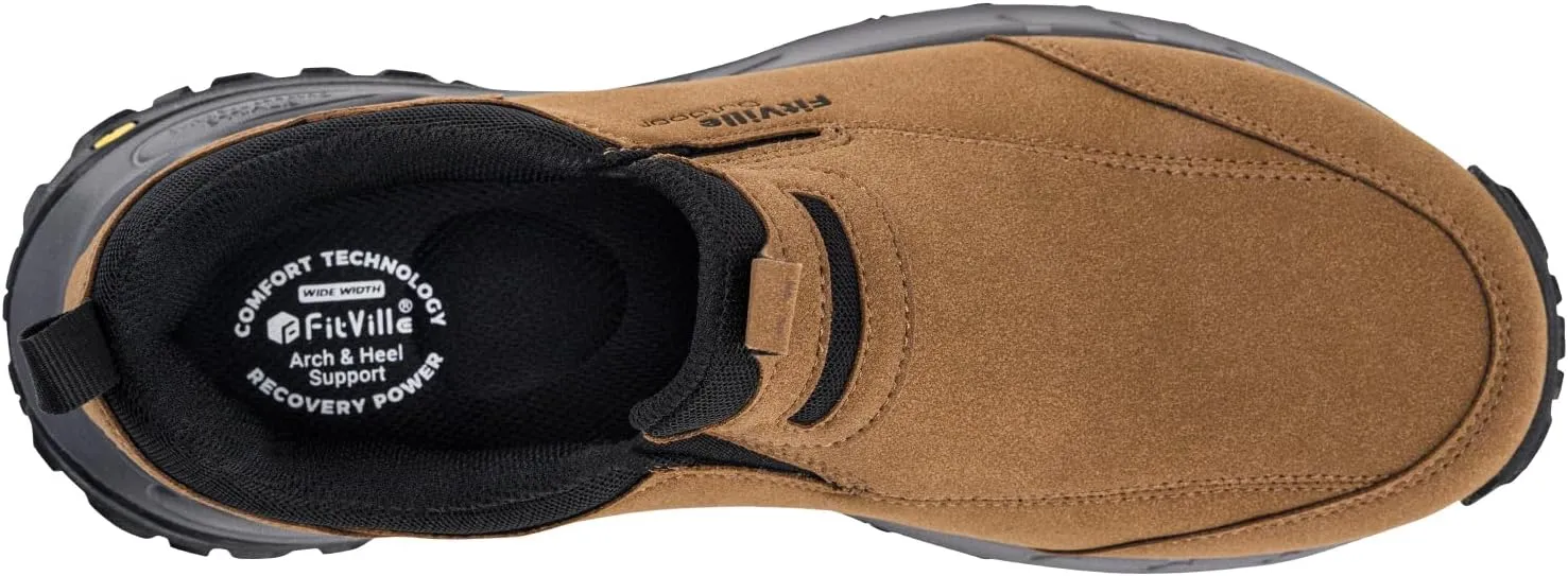 FitVille Wide Slip on Shoes for Men Hiking Walking Shoes Trekking Loafer with Arch Support | Slip Resistant | Wide Toe Box