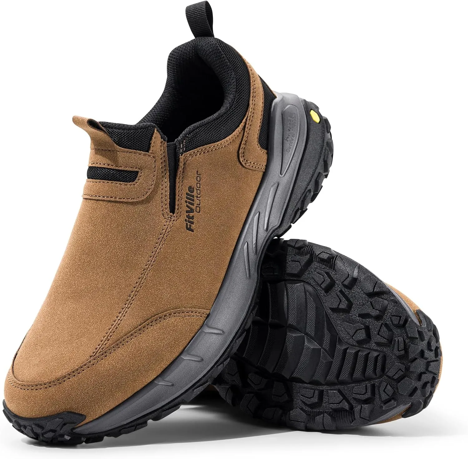 FitVille Wide Slip on Shoes for Men Hiking Walking Shoes Trekking Loafer with Arch Support | Slip Resistant | Wide Toe Box