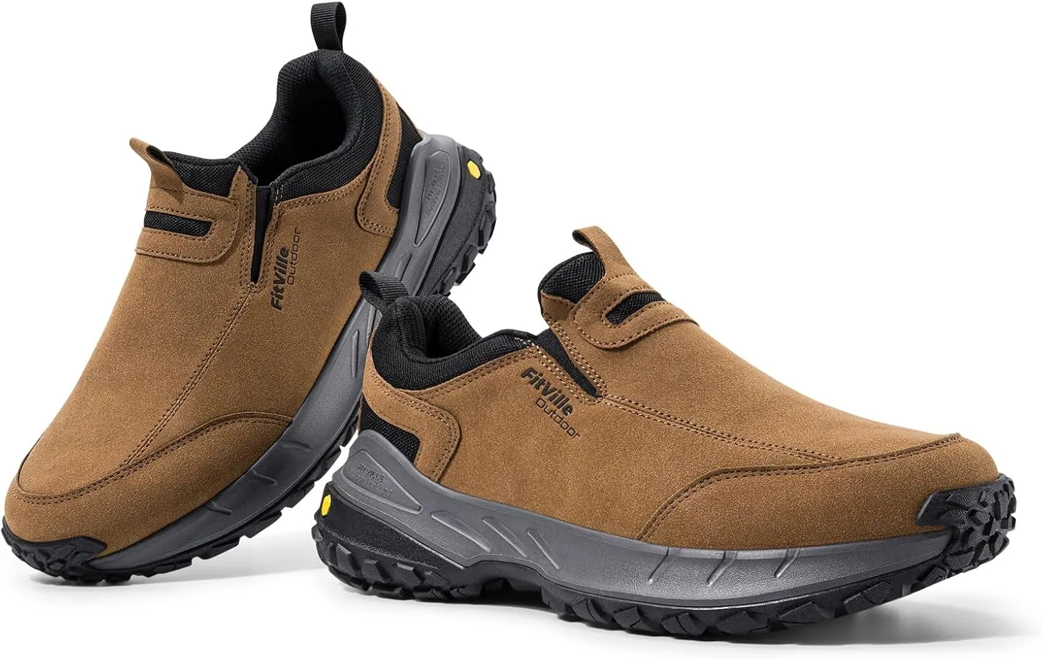 FitVille Wide Slip on Shoes for Men Hiking Walking Shoes Trekking Loafer with Arch Support | Slip Resistant | Wide Toe Box