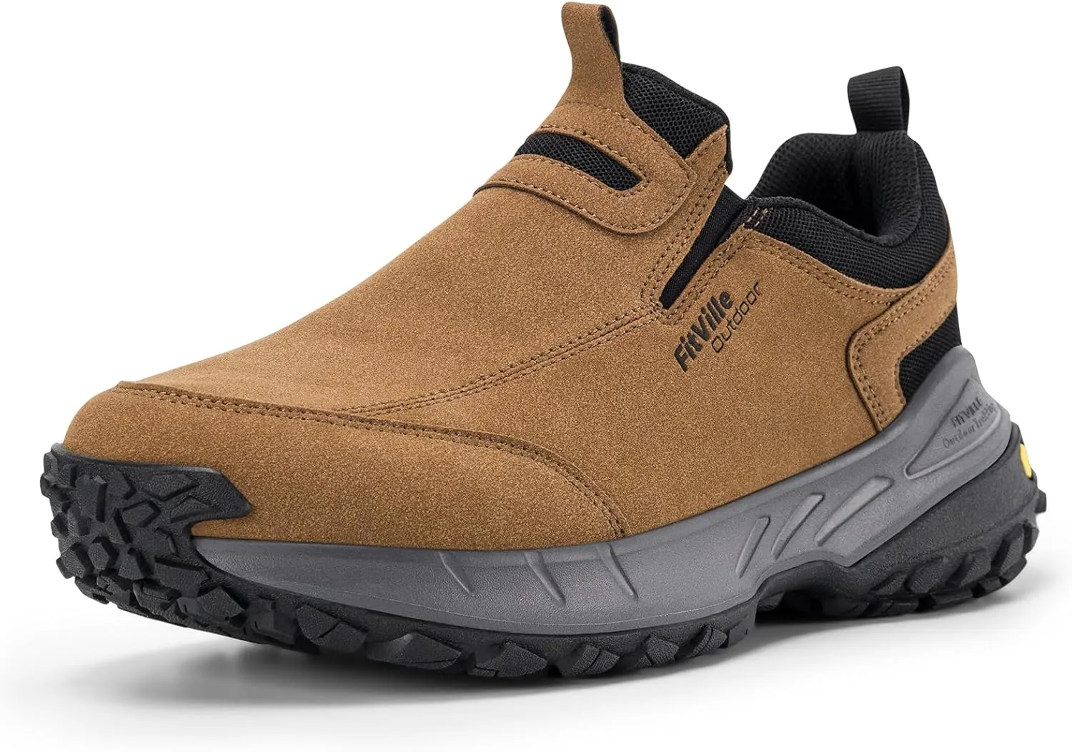 FitVille Wide Slip on Shoes for Men Hiking Walking Shoes Trekking Loafer with Arch Support | Slip Resistant | Wide Toe Box