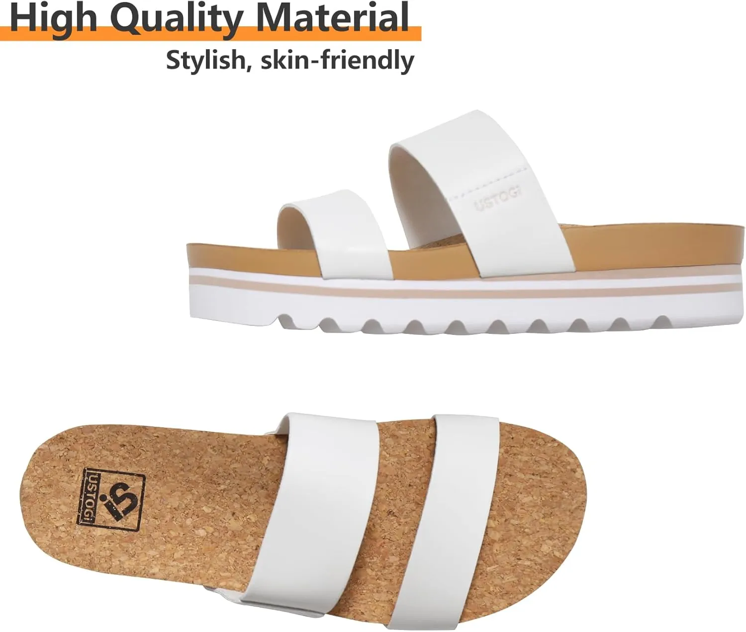 Flatform Platform Sandals Women Arch Support Beach Slides Orthotic Summer Causal Cork Footbed Adjustable Lightweight Thick Sole Comfortable Fashion Slip on Cushion Cute 2 Strap