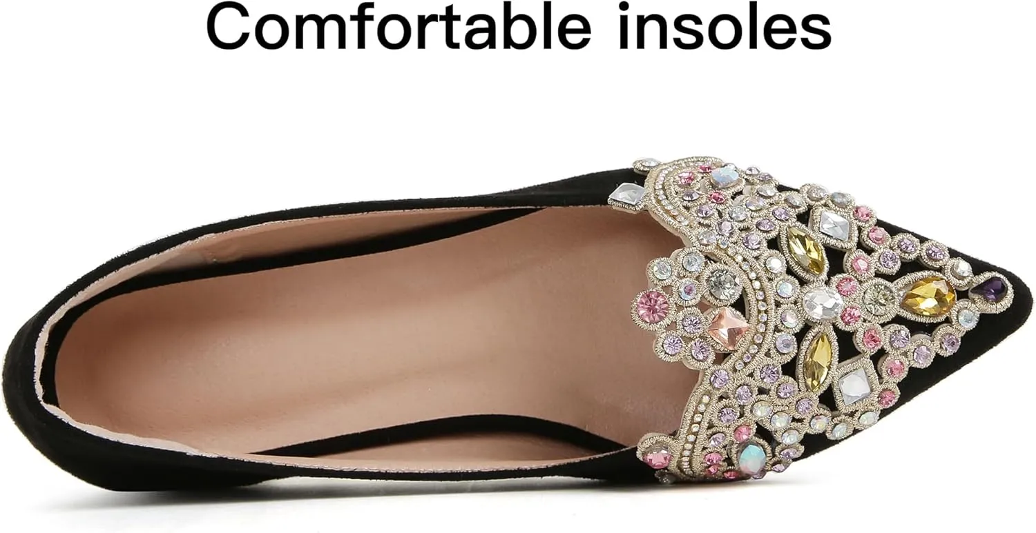 Flats for Women Bling Rhinestone Pointed Flat Shoes Comfort Slip on Low Heel Wedding Dress Shoes Ballet Flat Shoe